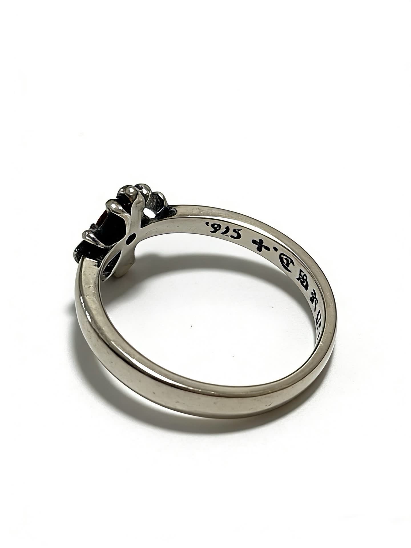 Chrome Hearts Silver Flower Ring with Red Gemstone